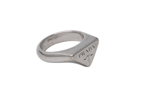PRADA プラダ リング 指輪 トライアングルロゴ 21 00ＭFR イタリア製 シルバー925 13.3g サイズ19号 美品 中古 4c071426 