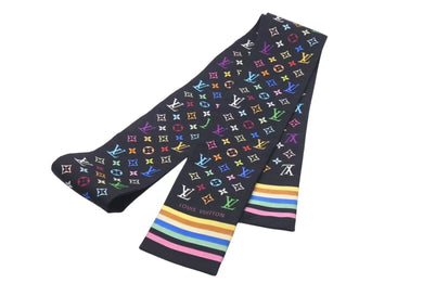 LOUIS VUITTON ルイヴィトン ネクタイ モノグラム マルチカラー イタリア製 シルク ブラック 美品 中古 4c071429