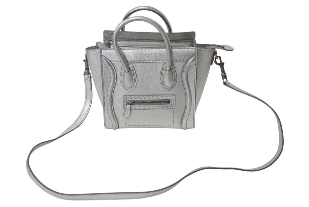 極美品 CELINE セリーヌ ラゲージ ナノ 2WAY ショルダーバッグ ハンドバッグ イタリア製 レザー シルバー シルバー金具 中古 4c071436