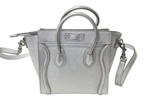 極美品 CELINE セリーヌ ラゲージ ナノ 2WAY ショルダーバッグ ハンドバッグ イタリア製 レザー シルバー シルバー金具 中古 4c071436