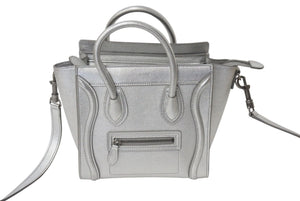 極美品 CELINE セリーヌ ラゲージ ナノ 2WAY ショルダーバッグ ハンドバッグ イタリア製 レザー シルバー シルバー金具 中古 4c071436