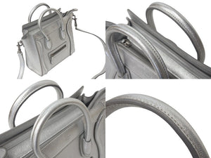 極美品 CELINE セリーヌ ラゲージ ナノ 2WAY ショルダーバッグ ハンドバッグ イタリア製 レザー シルバー シルバー金具 中古 4c071436