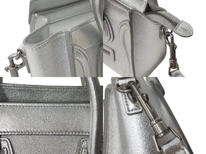 極美品 CELINE セリーヌ ラゲージ ナノ 2WAY ショルダーバッグ ハンドバッグ イタリア製 レザー シルバー シルバー金具 中古 4c071436