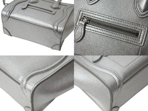 極美品 CELINE セリーヌ ラゲージ ナノ 2WAY ショルダーバッグ ハンドバッグ イタリア製 レザー シルバー シルバー金具 中古 4c071436