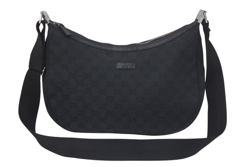 GUCCI グッチ GG柄 ハンドバック ショルダーバッグ 122790 キャンバス レザー ブラック シルバー金具 美品 中古 4c071459