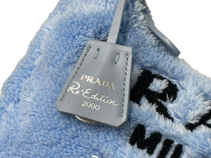 極美品 PRADA プラダ ホーボー ハンドバッグ 1NE515 トライアングル ブルー ブラック テリークロス シルバー金具 中古ロゴ 4c071462 