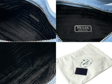 画像をギャラリービューアに読み込む, 極美品 PRADA プラダ ホーボー ハンドバッグ 1NE515 トライアングル ブルー ブラック テリークロス シルバー金具 中古ロゴ 4c071462 
