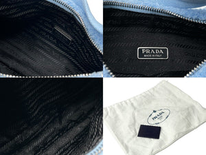 極美品 PRADA プラダ ホーボー ハンドバッグ 1NE515 トライアングル ブルー ブラック テリークロス シルバー金具 中古ロゴ 4c071462 