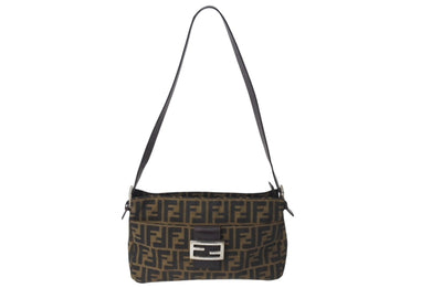 FENDI フェンディ ズッカ柄 マンマバケット ワンマバケット ショルダーバッグ コットンキャンバス レザー シルバー金具 美品 中古 4c071474 