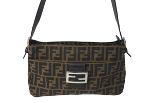 FENDI フェンディ ズッカ柄 マンマバケット ワンマバケット ショルダーバッグ コットンキャンバス レザー シルバー金具 美品 中古 4c071474 