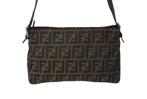 FENDI フェンディ ズッカ柄 マンマバケット ワンマバケット ショルダーバッグ コットンキャンバス レザー シルバー金具 美品 中古 4c071474 