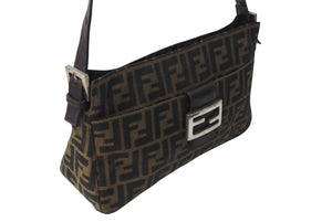 FENDI フェンディ ズッカ柄 マンマバケット ワンマバケット ショルダーバッグ コットンキャンバス レザー シルバー金具 美品 中古 4c071474 