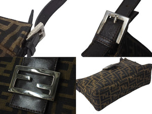 FENDI フェンディ ズッカ柄 マンマバケット ワンマバケット ショルダーバッグ コットンキャンバス レザー シルバー金具 美品 中古 4c071474 