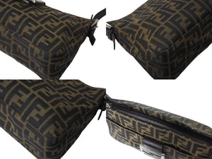 FENDI フェンディ ズッカ柄 マンマバケット ワンマバケット ショルダーバッグ コットンキャンバス レザー シルバー金具 美品 中古 4c071474 