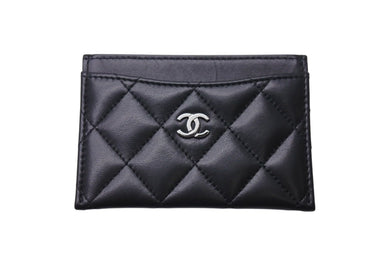 CHANEL シャネル ラムスキン タイムクラシック マトラッセ カードケース ブラック ランダム 美品 中古 4c071508