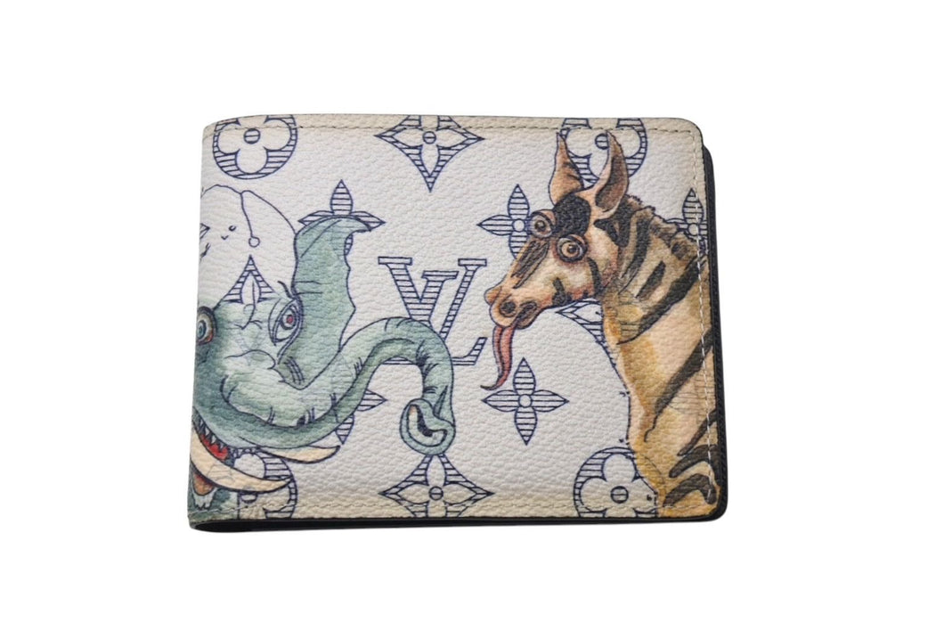 LOUIS VUITTON ルイヴィトン モノグラムサバンナ ポルトフォイユミュルティプル 二つ折り財布 チャップマンブラザーズ M62607 ホワイト PVC 美品 中古 4c071515