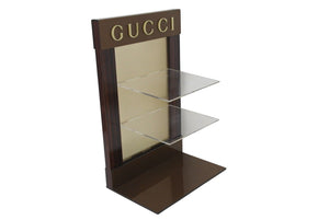 GUCCI グッチ ディスプレイ 非売品 雑貨 目立つレア ブランドロゴ ブラウン ウッド プラスチック 美品 中古 4c071522 