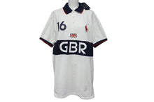 Load image into Gallery viewer, POLO Ralph Lauren ポロラルフローレン ポロシャツ GBR イギリス国旗 CHINA製 コットン ネイビー レッド ホワイト 美品 中古 4c071535