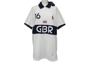 POLO Ralph Lauren ポロラルフローレン ポロシャツ GBR イギリス国旗 CHINA製 コットン ネイビー レッド ホワイト 美品 中古 4c071535