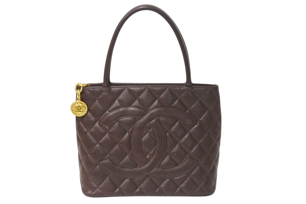 極美品 CHANEL シャネル 復刻トート 5番台 ハンドバッグ ココマーク キャビアスキン ブラウン ゴールド金具 中古 4c071567