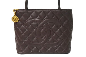 極美品 CHANEL シャネル 復刻トート 5番台 ハンドバッグ ココマーク キャビアスキン ブラウン ゴールド金具 中古 4c071567