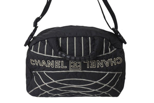 CHANEL シャネル スポーツライン ショルダーバッグ 10番台 2WAY ココマーク ステッチ ナイロン ブラック ホワイト 美品 中古 4c071606