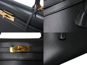 極美品 HERMES エルメス ケリー32 外縫い グリーン □D刻印 カーフスキン ゴールド金具 ハンドバッグ 2WAY 中古 4c071607