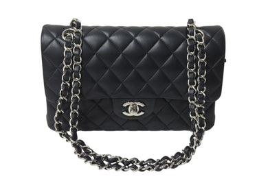 極美品 CHANEL シャネル Wフラップ 23 ショルダーバッグ ラムスキン ランダム マトラッセ シルバー金具 ブラック 中古 4c071614
