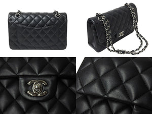 極美品 CHANEL シャネル Wフラップ 23 ショルダーバッグ ラムスキン ランダム マトラッセ シルバー金具 ブラック 中古 4c071614