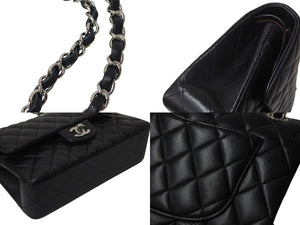 極美品 CHANEL シャネル Wフラップ 23 ショルダーバッグ ラムスキン ランダム マトラッセ シルバー金具 ブラック 中古 4c071614
