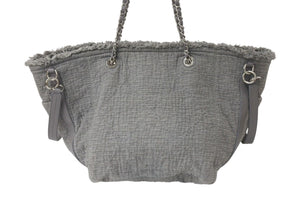 CHANEL シャネル ショッピングチェーントート 2WAYバッグ 25番台 イタリア製 キャンバス レザー グレー シルバー金具 美品 中古 4c071615