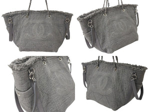 CHANEL シャネル ショッピングチェーントート 2WAYバッグ 25番台 イタリア製 キャンバス レザー グレー シルバー金具 美品 中古 4c071615