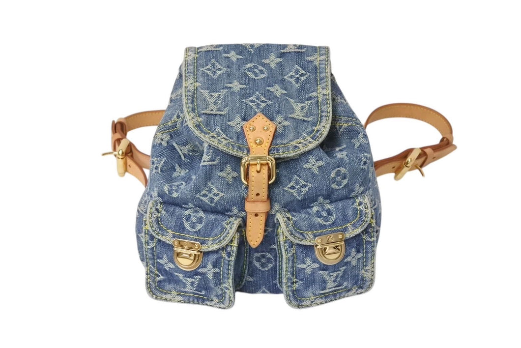極美品 希少 LOUIS VUITTON ルイヴィトン ミニリュック サックアドPM モノグラムデニム M95057 インディゴ ゴールド金具 中古 4c071617
