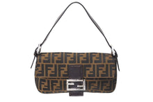画像をギャラリービューアに読み込む, 極美品 FENDI フェンディ マンマバケット ワンショルダーバッグ ズッカ柄 コットンキャンバス レザー シルバー金具 ブラウン 中古 4c071621 