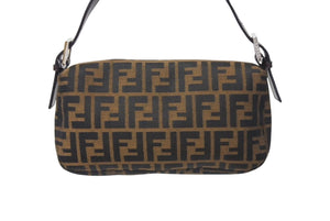 極美品 FENDI フェンディ マンマバケット ワンショルダーバッグ ズッカ柄 コットンキャンバス レザー シルバー金具 ブラウン 中古 4c071621 