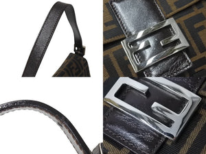 極美品 FENDI フェンディ マンマバケット ワンショルダーバッグ ズッカ柄 コットンキャンバス レザー シルバー金具 ブラウン 中古 4c071621 