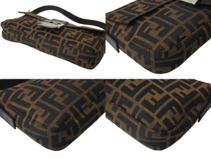 極美品 FENDI フェンディ マンマバケット ワンショルダーバッグ ズッカ柄 コットンキャンバス レザー シルバー金具 ブラウン 中古 4c071621 
