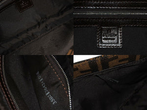 極美品 FENDI フェンディ マンマバケット ワンショルダーバッグ ズッカ柄 コットンキャンバス レザー シルバー金具 ブラウン 中古 4c071621 