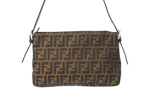 FENDI フェンディ マンマバケット ハンドバッグ 26566 ズッカ柄 ブラウン レザー ナイロンキャンバス シルバー金具 美品 中古 4c071622 