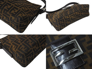 FENDI フェンディ マンマバケット ハンドバッグ 26566 ズッカ柄 ブラウン レザー ナイロンキャンバス シルバー金具 美品 中古 4c071622 