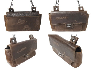 CHANEL シャネル チェーンショルダーバッグ アイコンモチーフ クルーズライン 8番台 2003年 ブラウン シルバー 美品 中古 4c071624