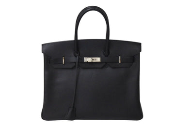 HERMES エルメス BIRKIN バーキン35 ブラック シルバー金具 エプソン ハンドバッグ □H刻印 美品 中古 4c071625