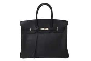 HERMES エルメス BIRKIN バーキン35 ブラック シルバー金具 エプソン ハンドバッグ □H刻印 美品 中古 4c071625