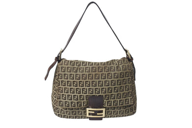 FENDI フェンディ マンマバケット ハンドバッグ ズッキーノ柄 キャンバス ブラウン ゴールド金具 美品 中古 4c071629 