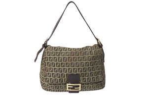 FENDI フェンディ マンマバケット ハンドバッグ ズッキーノ柄 キャンバス ブラウン ゴールド金具 美品 中古 4c071629 