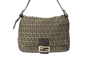 FENDI フェンディ マンマバケット ハンドバッグ ズッキーノ柄 キャンバス ブラウン ゴールド金具 美品 中古 4c071629 