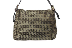 FENDI フェンディ マンマバケット ハンドバッグ ズッキーノ柄 キャンバス ブラウン ゴールド金具 美品 中古 4c071629 