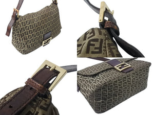 FENDI フェンディ マンマバケット ハンドバッグ ズッキーノ柄 キャンバス ブラウン ゴールド金具 美品 中古 4c071629 