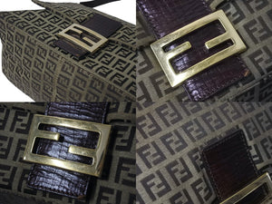 FENDI フェンディ マンマバケット ハンドバッグ ズッキーノ柄 キャンバス ブラウン ゴールド金具 美品 中古 4c071629 