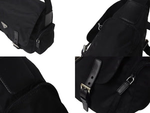 PRADA プラダショルダーバッグ トライアングルロゴ イタリア製 テスート レザー ブラック シルバー金具 美品 中古 4c071631 